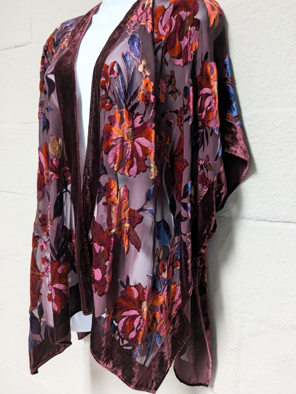 J Jill Velvet Burnout Kimono Topper One Size Boho Romance - Picture 4 of 14